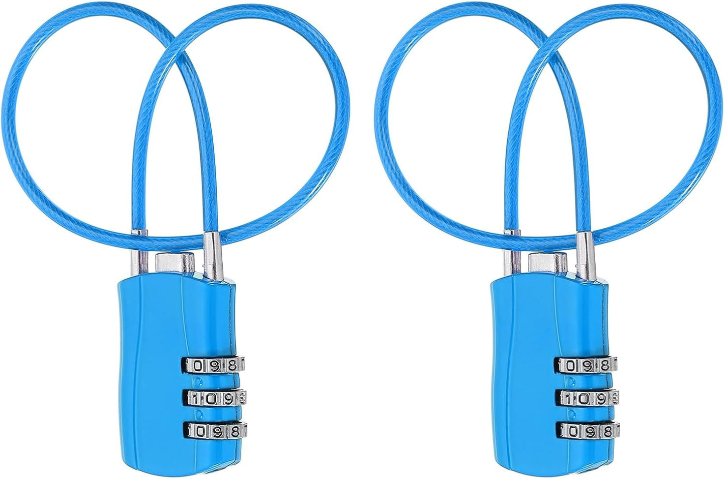 MECCANIXITY 2 Pcs Luggage Travel Lock, 3 Digit Cable Combination Lock 1-3/16" Width Body with 12" Long Cable for Suitcase Bag Cabinets Small Fences Gym, Blue