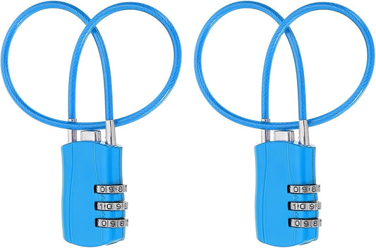 MECCANIXITY 2 Pcs Luggage Travel Lock, 3 Digit Cable Combination Lock 1-3/16" Width Body with 12" Long Cable for Suitcase Bag Cabinets Small Fences Gym, Blue