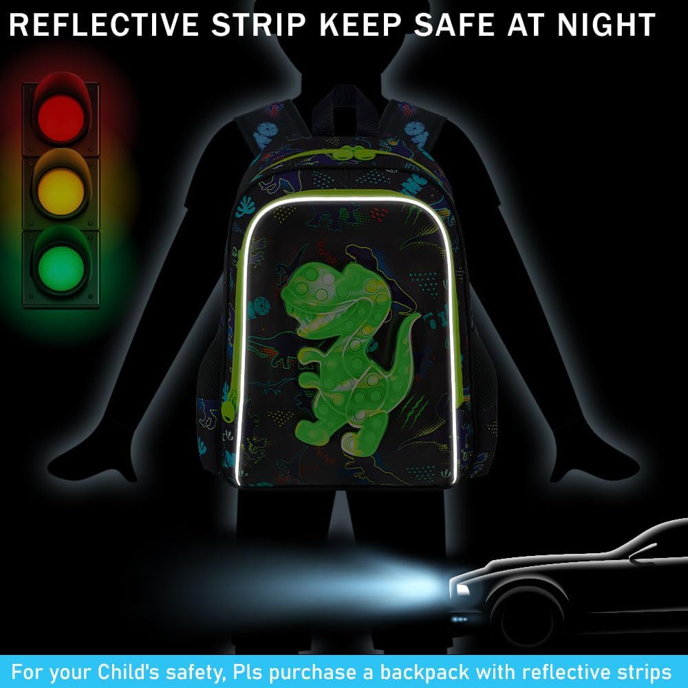 CCJPX 3PCS Dinosaur Backpack for Boys, 16”Kids Water Resistant Elementary Preschool Kindergarten School Bookbag with Lunch Box - Green
