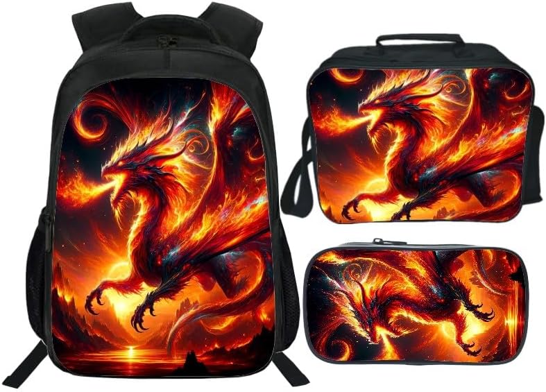 School Backpack Set for Girls Boys 3-in-1 Kids Teens Elementary Middle School Bookbag with Lunch Bag Pencil Case