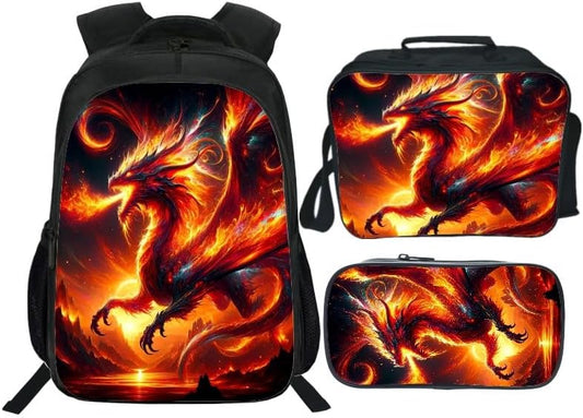 School Backpack Set for Girls Boys 3-in-1 Kids Teens Elementary Middle School Bookbag with Lunch Bag Pencil Case