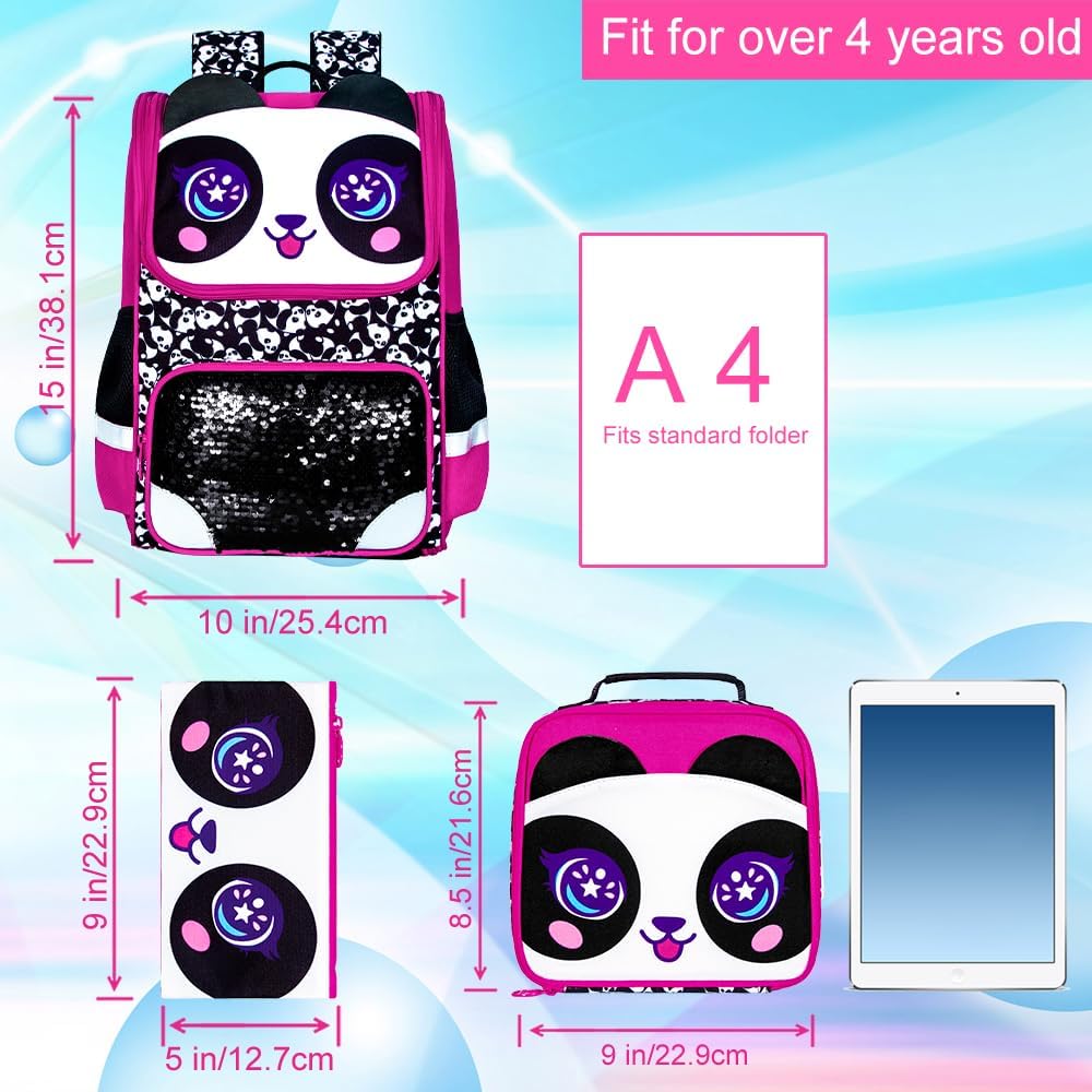 KLFVB 3PCS Backpack for Girls and Boys, 15" Unicorn Dinosaur Bookbag with Lunch Box, Kids Preschool School bag