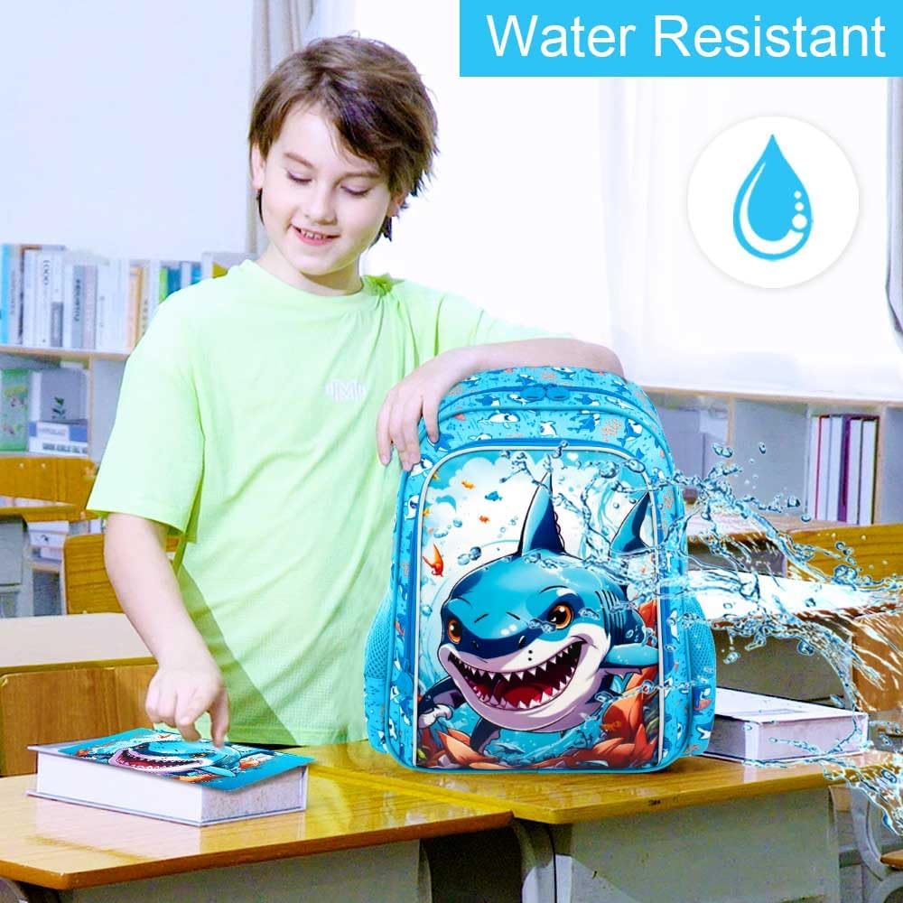 3PCS Dinosaur Backpack for Boys, 16 Inch Kids Water Resistant Preschool Elementary Kindergarten Bookbags and Lunch Box