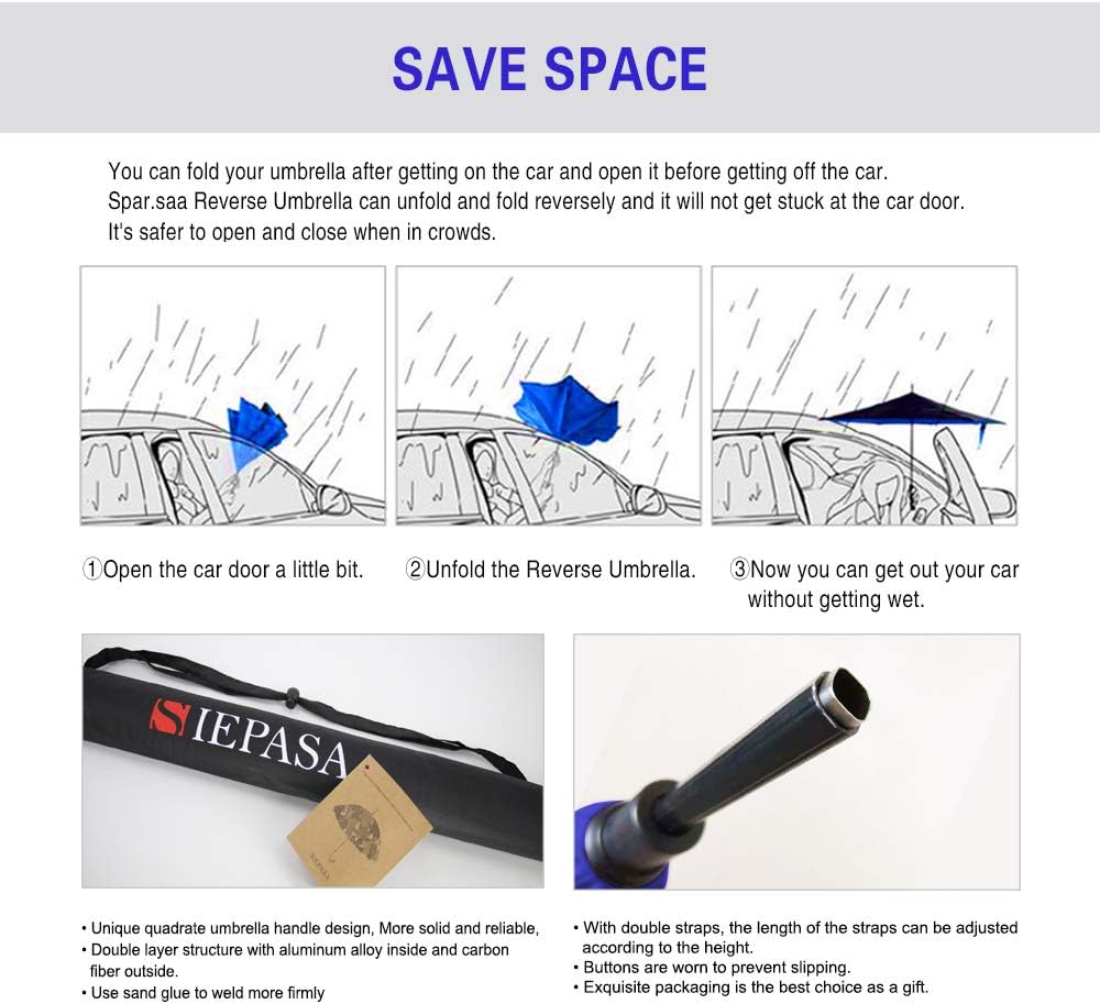 SIEPASA 49/56 Inch Inverted Reverse Upside Down Umbrella, Extra Large Double Canopy Vented Windproof Waterproof Stick Golf Umbrellas with C-shape Handle.