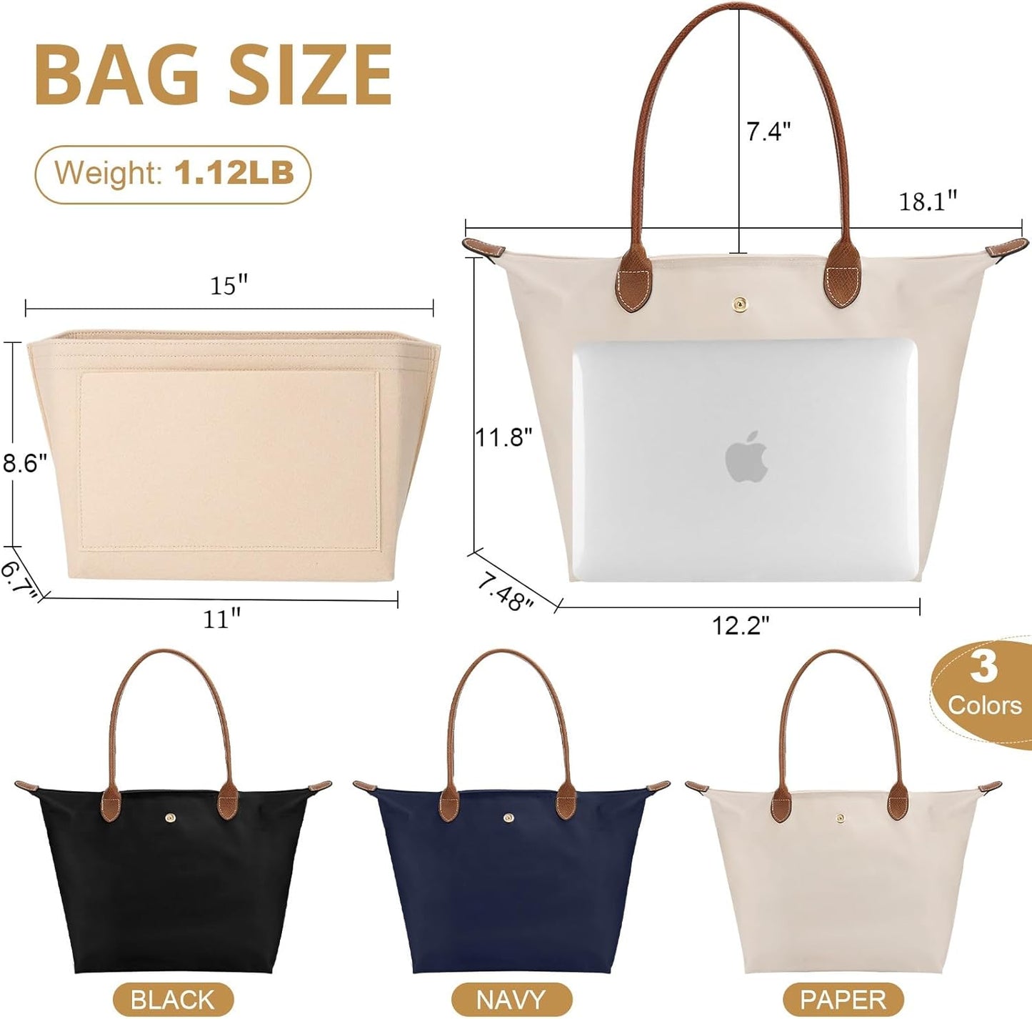 Tote Bag for Women with Purse Organizer Insert, Foldable Large Capacity Waterproof Nylon Bag for Travel, and Daily Use