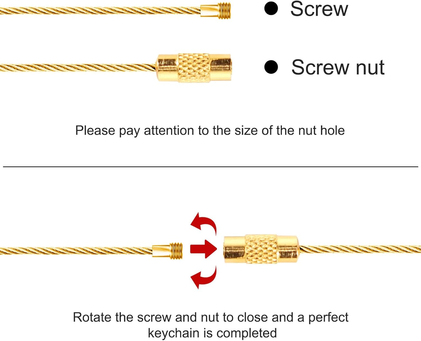 Stainless Steel Wire Keychains Aircraft Cable Cable (20 PCS Gold)