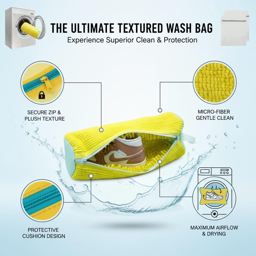 2 PCS Shoe Washing Machine Bag – XL 15" Durable Bags for Washer and Dryer with 2 Shoe Laundry Bags – Reusable Sneaker Bag, Shoes Wash Bag, Cleaning Kit 360° Protects Shoes from Damage