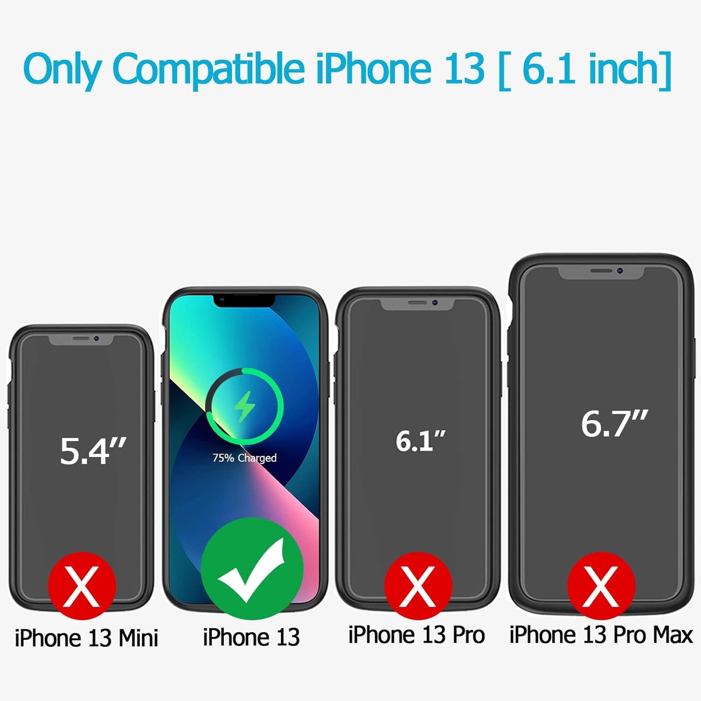 Battery Case for iPhone 13, Enhanced 10000mAh Portable Protective Smart Wireless Charging Case Support Carplay Compatible with iPhone 13 (6.1 inch) Rechargeable Extended Battery Charger Case (Black)