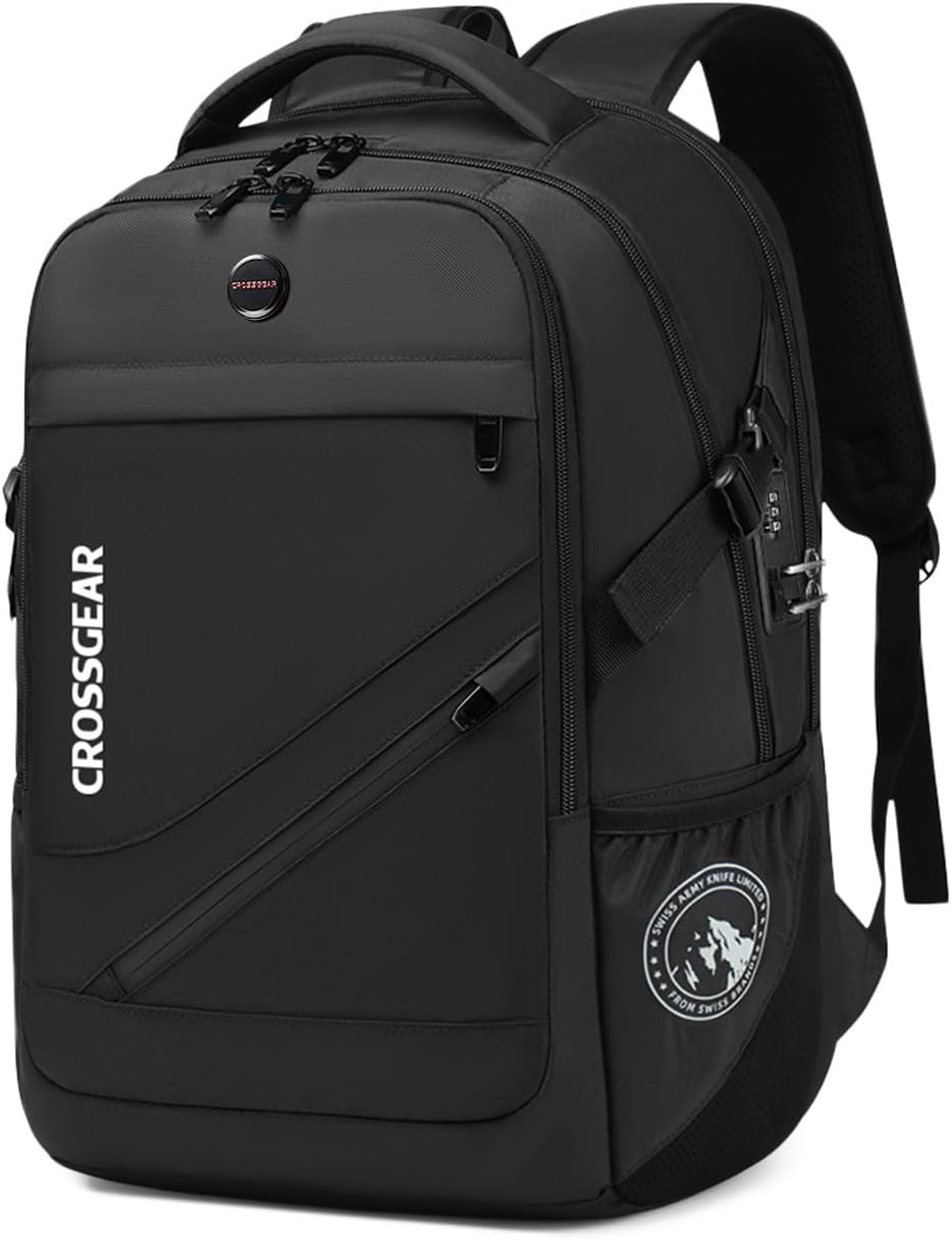 CROSSGEAR Large Travel Backpack Waterproof Laptop Bag Airline Approved Business Office Work Computer Casual Daypacks TSA Lock Anti-Theft Bookbag with USB Port Fit 17.3 inch Laptops for Men Women