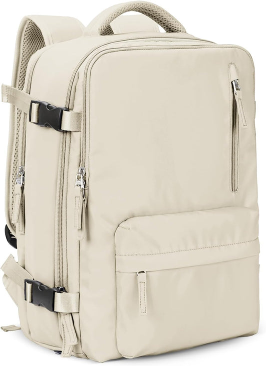 VGCUB Large Travel Work Business Backpack Carry on flight Approved 17 Inch Laptop Backpack for Women Men with Laptop Compartment Mochila de Viaje,Beige