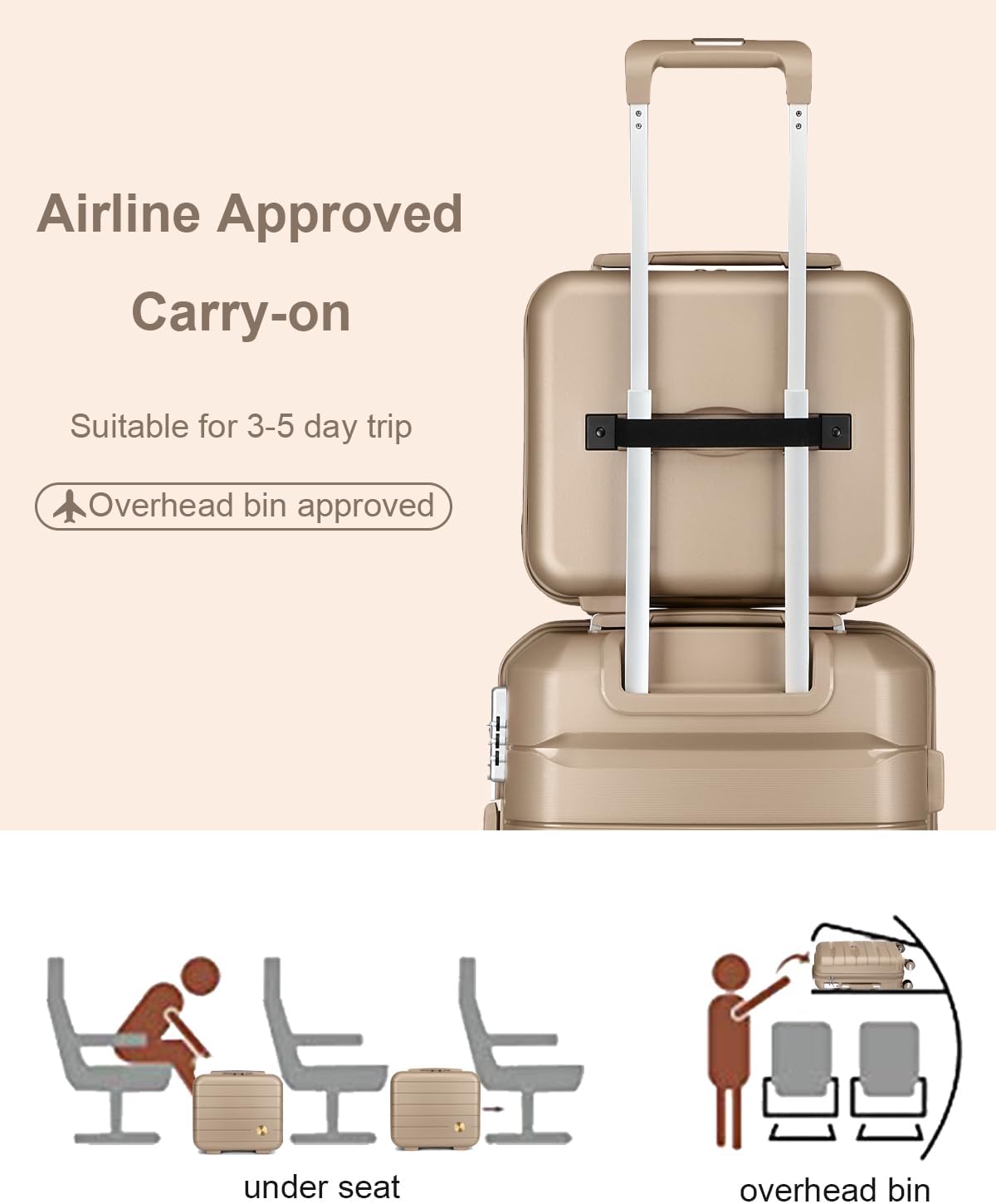 Somago 20 Inch Carry On Luggage Sets Hardside Suitcase with Double Spinner Wheels and TSA Lock YKK Zipper (Noble Golden,14/20)