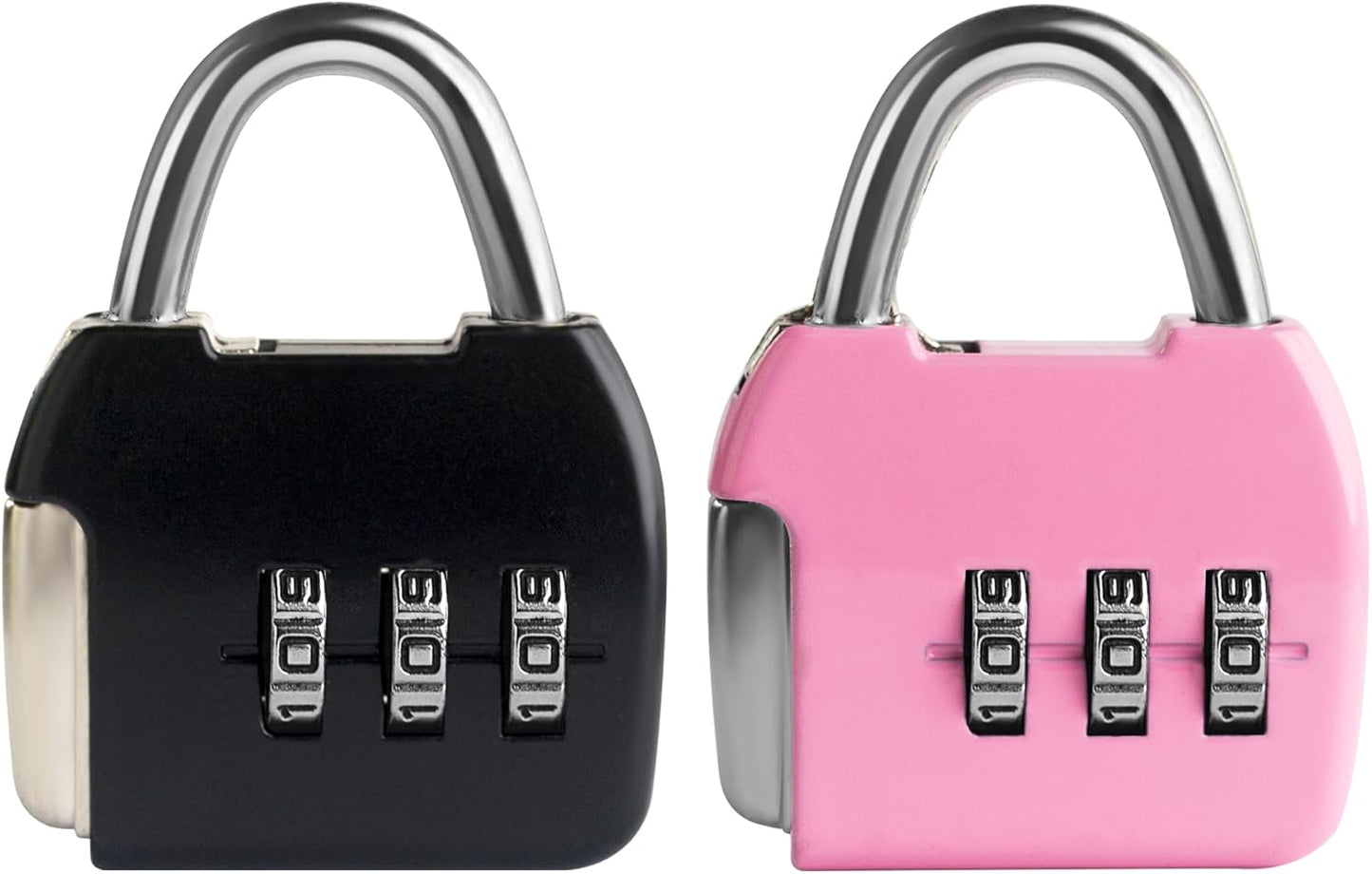 Small Combination Padlock, 3-Digit Combination Locks, Travel Luggage Lock with Code, Mini Combo Lock for Suitcase, Locker, Bag, Box, Backpack Zipper, Diary (Black+Pink, 2-Pack)