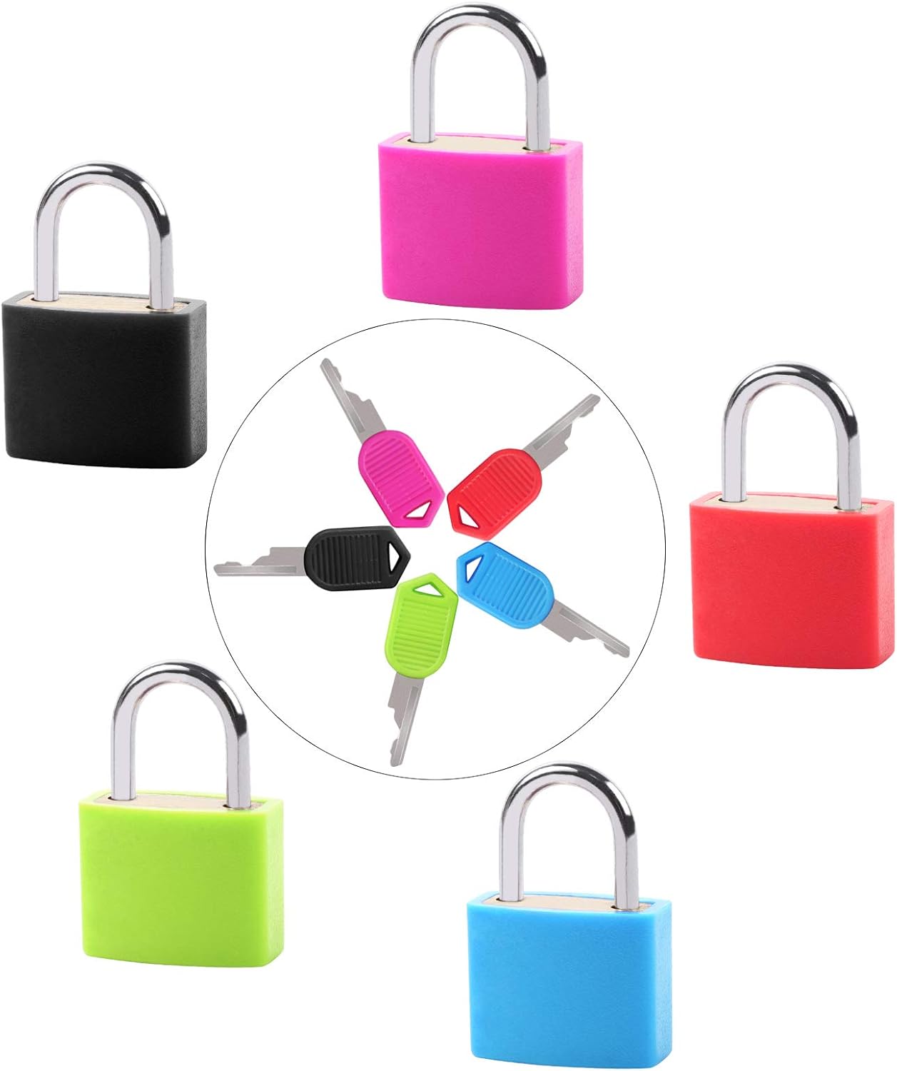 Mini Padlock with Keys, BENBO 5 Packs Multicolor Luggage Locks Small Suitcase Locks Metal Mini Padlocks Schoolbag Locker Backpack Padlock for School Gym, 1.2×0.9Inch