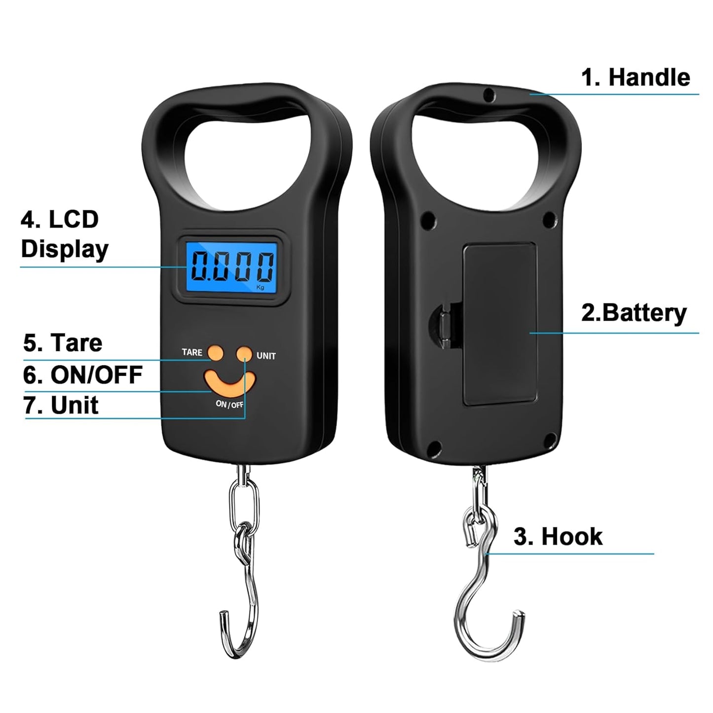 SKEAP Digital Fish Scale Luggage Scale, 110lb/50kg - Backlit LCD Display, Fishing Scale with 2 AAA Batteries Included, Fishing Gifts for Men