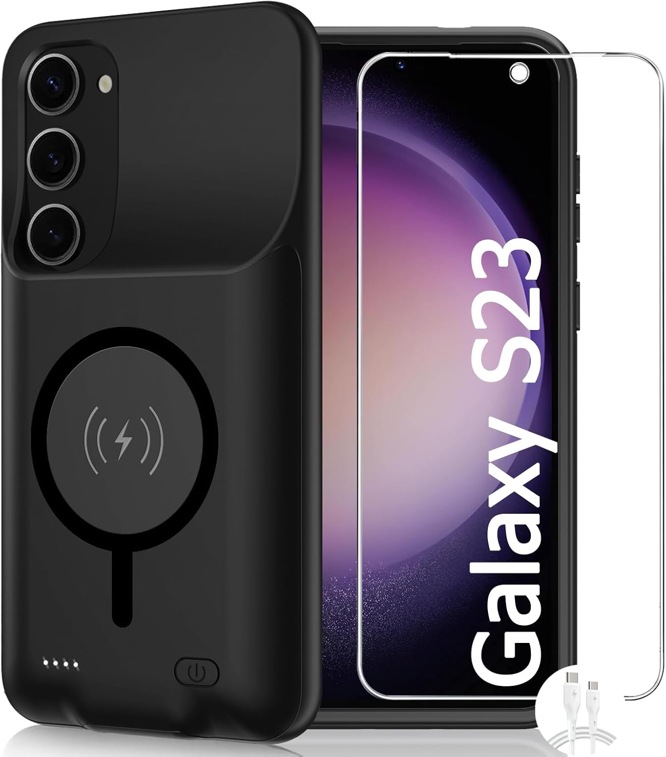 Battery Case for Galaxy S23,[10000mAh] Large Capacity Slim Portable Protective Fast Charging Case Battery Case Compatible with Galaxy S23(6.1inch) Wireless Charging Case with Carplay-Black