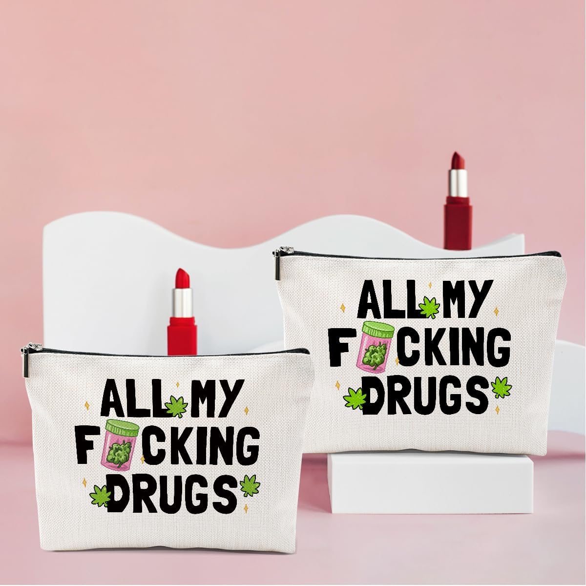 2 PCs Weed Gifts Funny Gifts Makeup Bag Marijuana Gifts Cosmetic Bag, Weed Accessories Gag Gifts, Friendship Gifts for Women Girls Best Friends Coworkers Christmas birthday Gifts Zipper Pouch