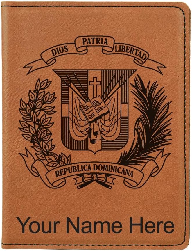 LaserGram Faux Leather Passport Holder, Coat of Arms Dominican Republic, Personalized Engraving