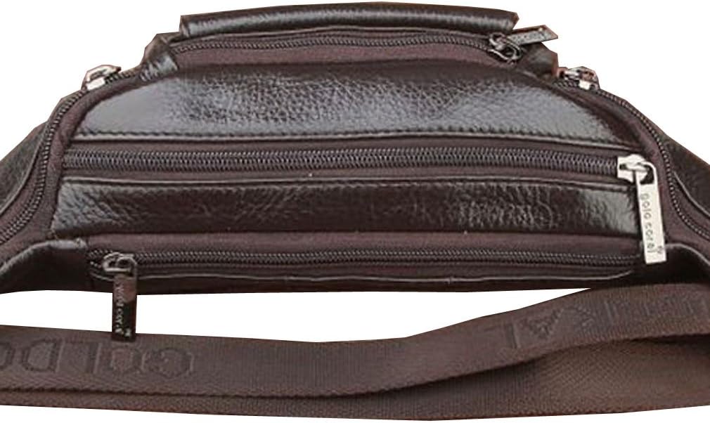 Hebetag Leather Fanny Pack Waist Bag for Men Women Slim Bumbag Waist Packs Outdoor Travel Hiking Casual Pouch Day Pack, Coffee