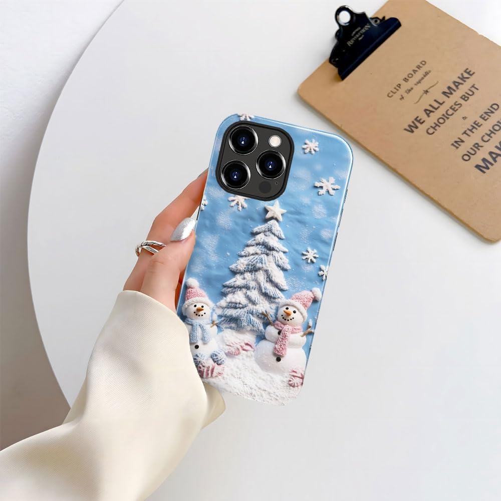Case for iPhone 12 Pro Max - Slim Fit Anti-Scratch Phone Case for Girl Women - Snowman Winter Christmas Tree (Glossy)