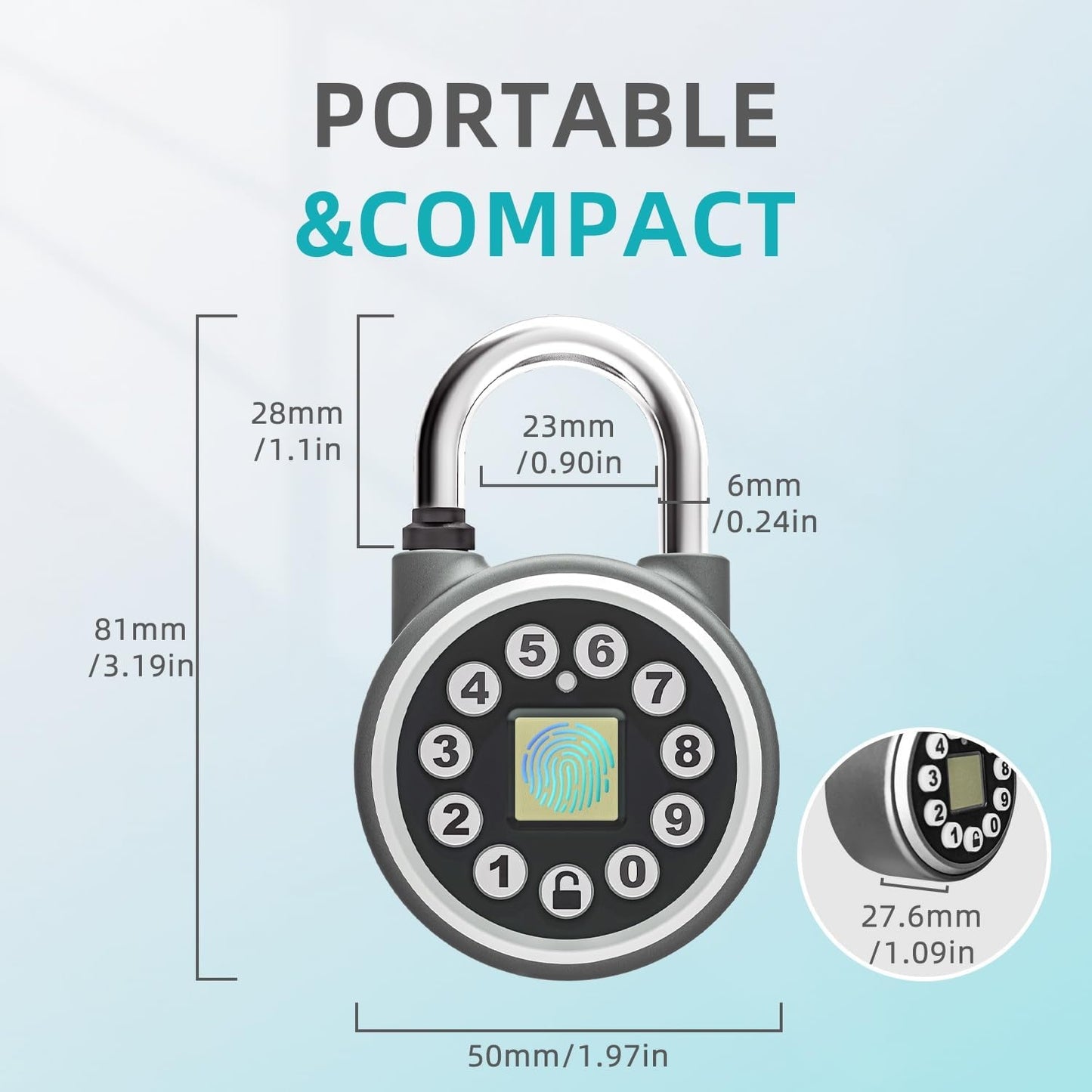 SFW Smart Bluetooth Fingerprint Padlock, Water Resistant, Silver, Suitable for Gyms, Sports Facilities, Bicycles, Schools, Luggage, Lockers