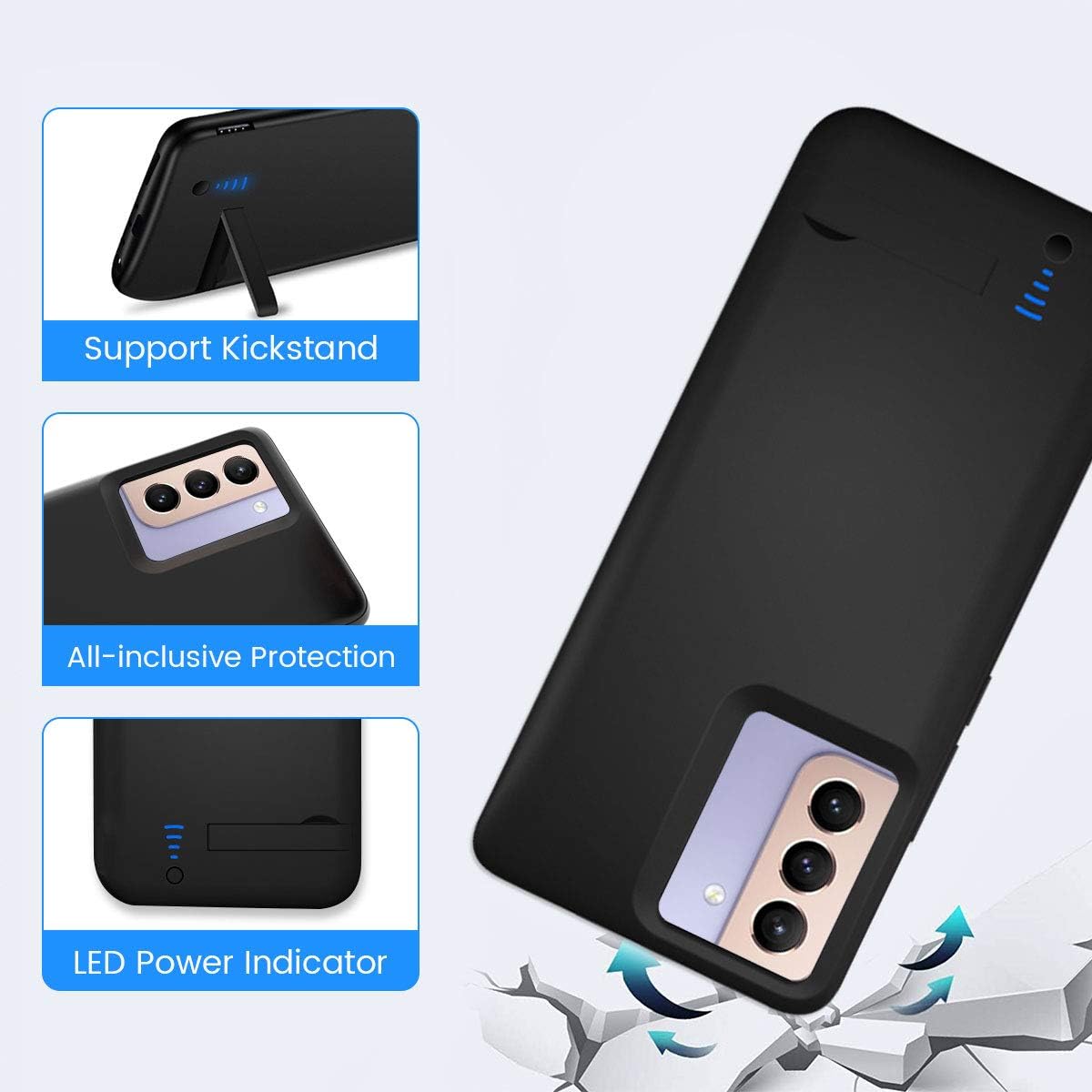 Charging Case for Galaxy S21 FE, 5000mAh Rechargeable Batteri Charging Cases for Samsung Galaxy S21 FE Extended External Backup Power Bank Charger Cover,Add Extra Juice,Black
