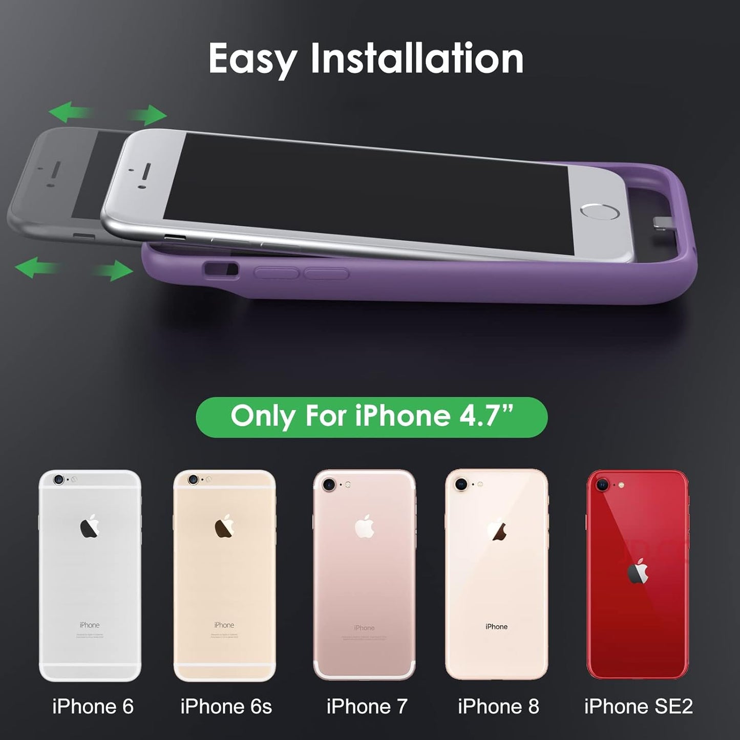 Battery Case for iPhone 6/6s/7/8/SE(2022/2020)(6.1 Inch), [2024 Upgraded] Ultra-Slim 7000mAh Portable Extended Charging Case Cover for iPhone 8, iPhone 7, iPhone 6/6s, iPhone SE Charger Case (Purple)