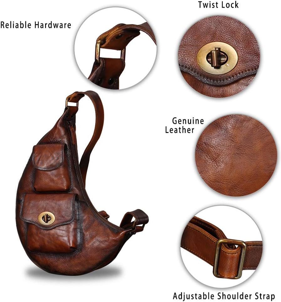 Genuine Leather Large Sling Bag for Men and Women Vintage Real Leather Sling Backpack Shoulder