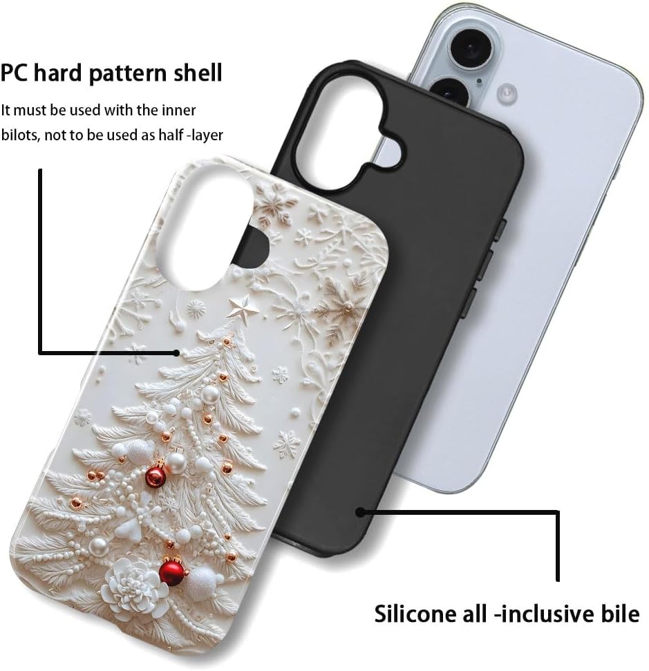 Case for iPhone 16 - Slim Fit Anti-Scratch Phone Case for Girl Women - Christmas Tree White (Glossy)