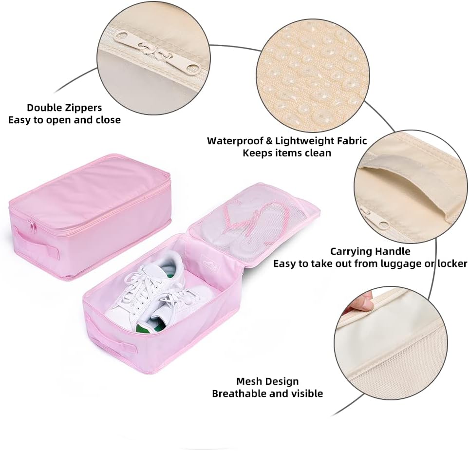 Travel Shoe Bags, Foldable Waterproof Shoe Pouches Organizer-Double Layer (6 Pink Shoe Bags)