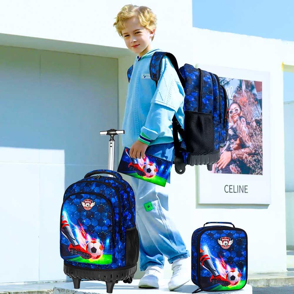 WZLVO 3PCS Rolling Backpack for Boys, 21 Inch Dinosaur Roller School Bookbag with Lunch Bag, Water Resistant Wheeled Backpacks for Teens Boys Elementary Travel