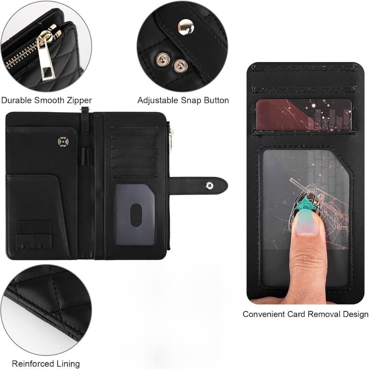 Genuine Leather Wallet RFID Blocking Passport Holder with Multiple Card Slots and Travel Pockets For Women men (Black)