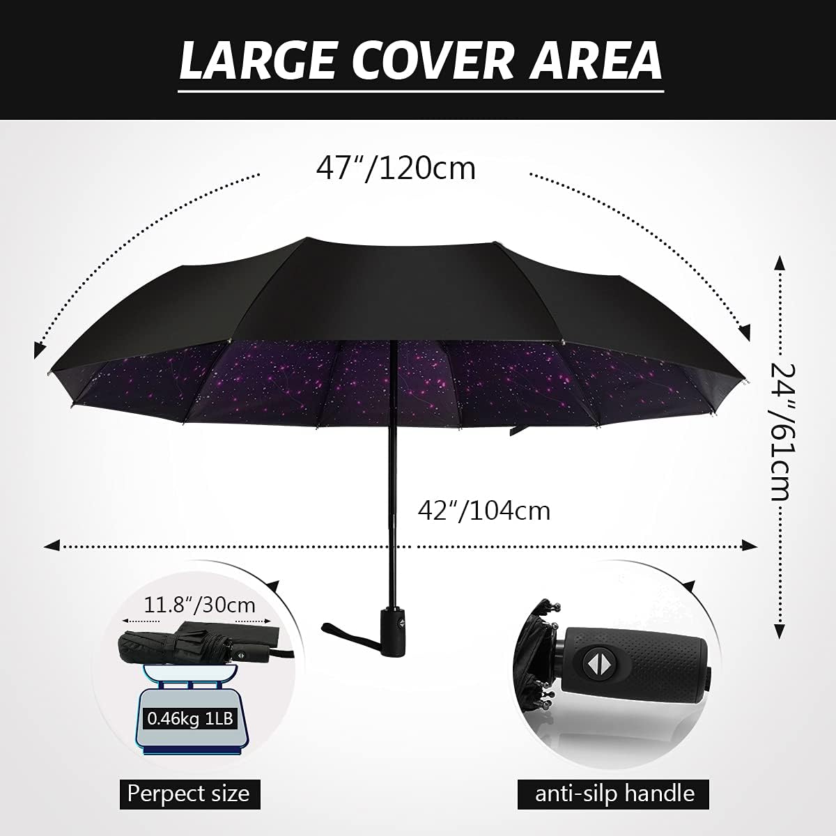 LLanxiry Compact Travel Umbrella, Windproof UV Protection Mini Folding Umbrellas for Rain Small Portable Umbrella for Travel Outdoor Use