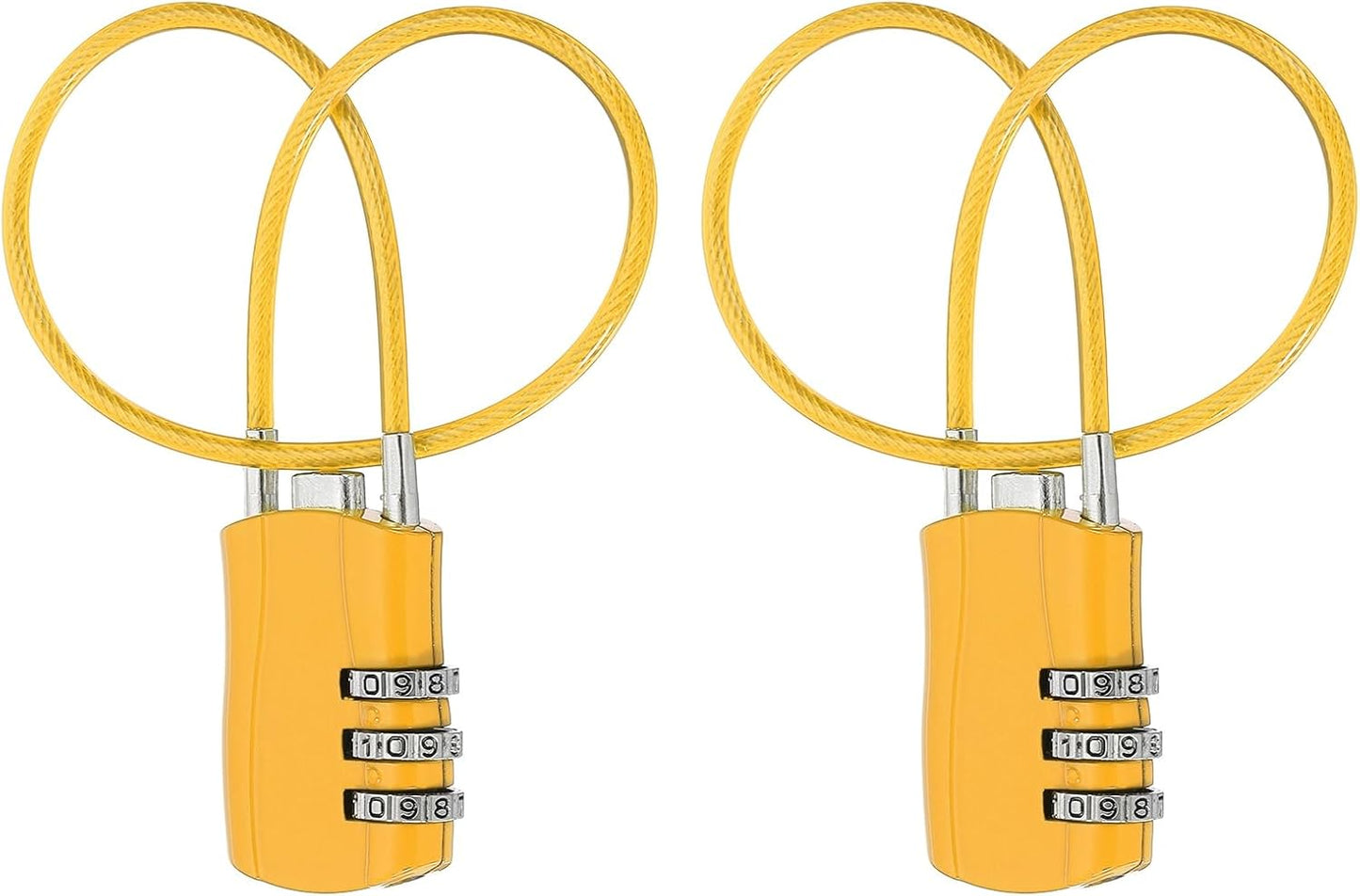 MECCANIXITY 2 Pcs Luggage Travel Lock, 3 Digit Cable Combination Lock 1-3/16" Width Body with 12" Long Cable for Suitcase Bag Cabinets Small Fences Gym, Yellow