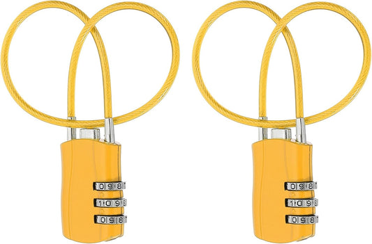 MECCANIXITY 2 Pcs Luggage Travel Lock, 3 Digit Cable Combination Lock 1-3/16" Width Body with 12" Long Cable for Suitcase Bag Cabinets Small Fences Gym, Yellow