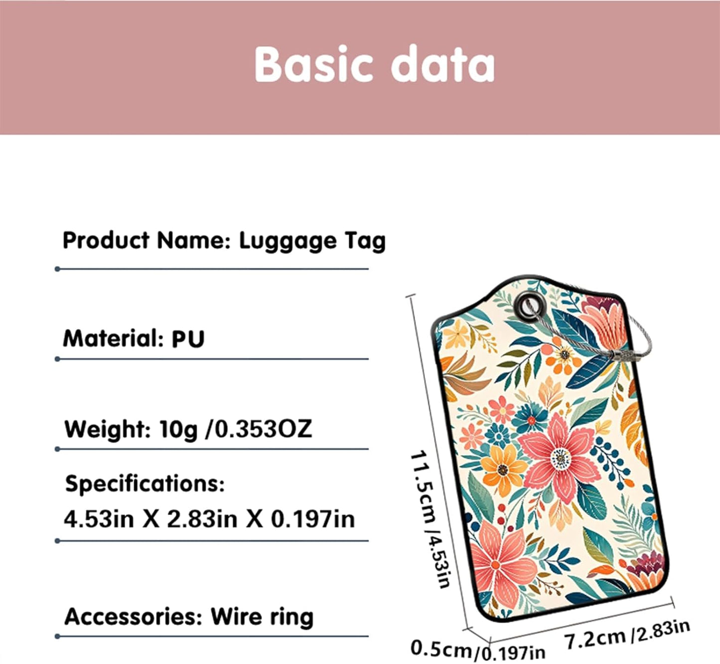 2 Pack Flowers Leather Luggage Tags for Suitcases, Travel Bag Tags with Privacy Cover ID Label with Stainless Steel Loop for Women Men Girls Backpack Gift (Red)