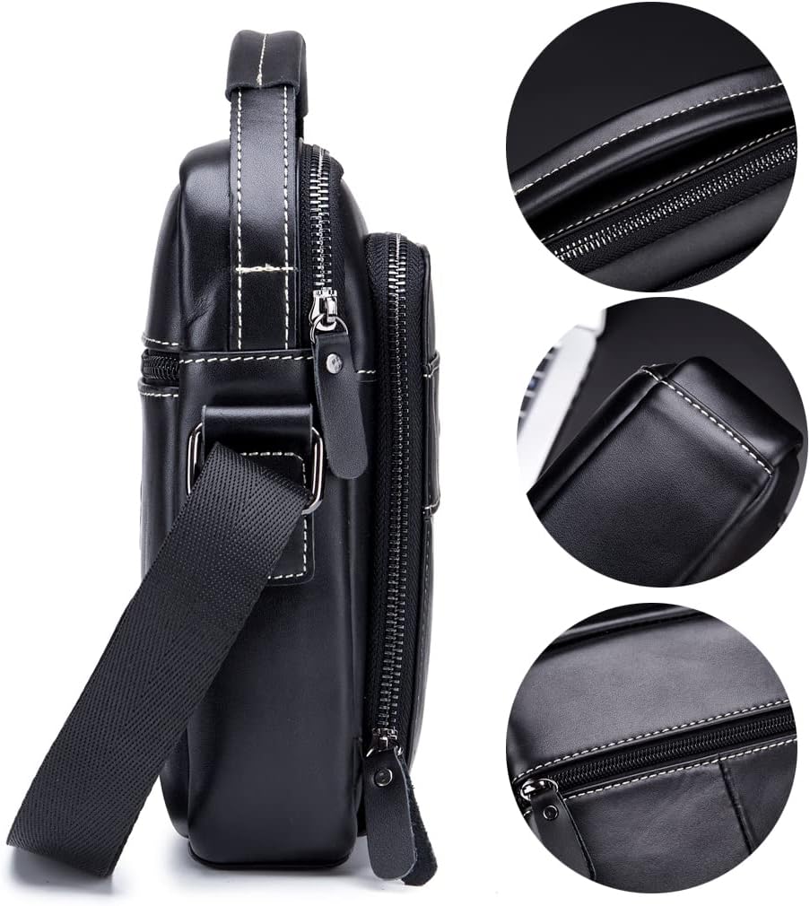 KPYWZER Genuine Leather Shoulder Bag Small Men Messenger Pack Handbag Sling Crossbody Bag Man Purse