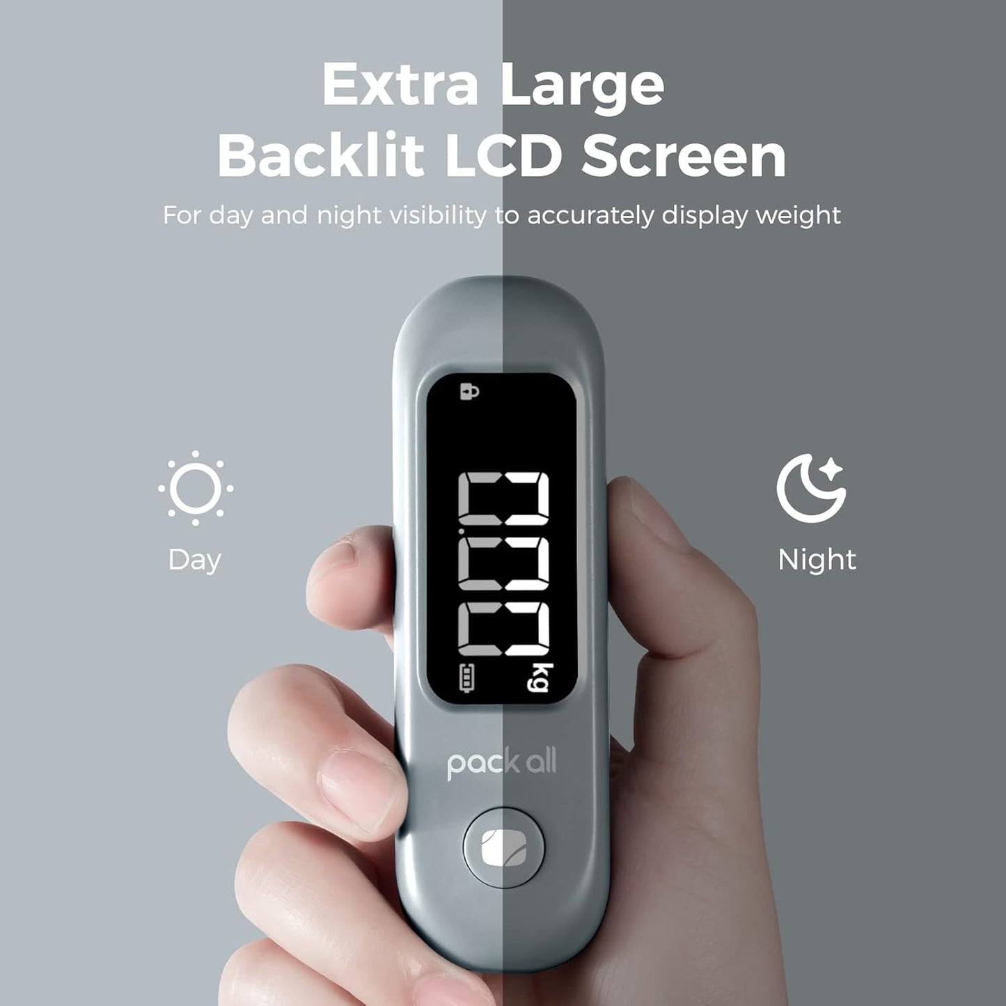 pack all 110 Lbs Luggage Scale, Digital Handheld Baggage Scale, Travel Suitcase Weight Scale with LCD Display, Battery Included, Rock Grey