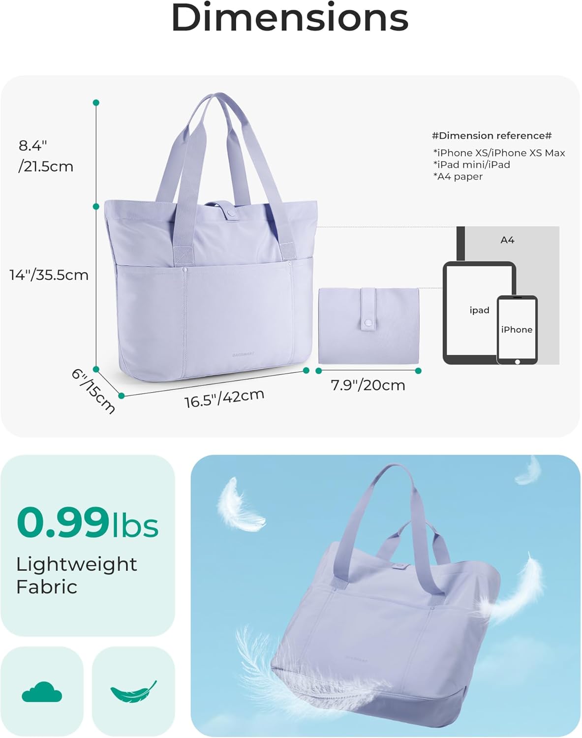 BAGSMART Tote Bag for Women, Foldable Tote Bag With Zipper Travel Large Shoulder Bag Handbag for