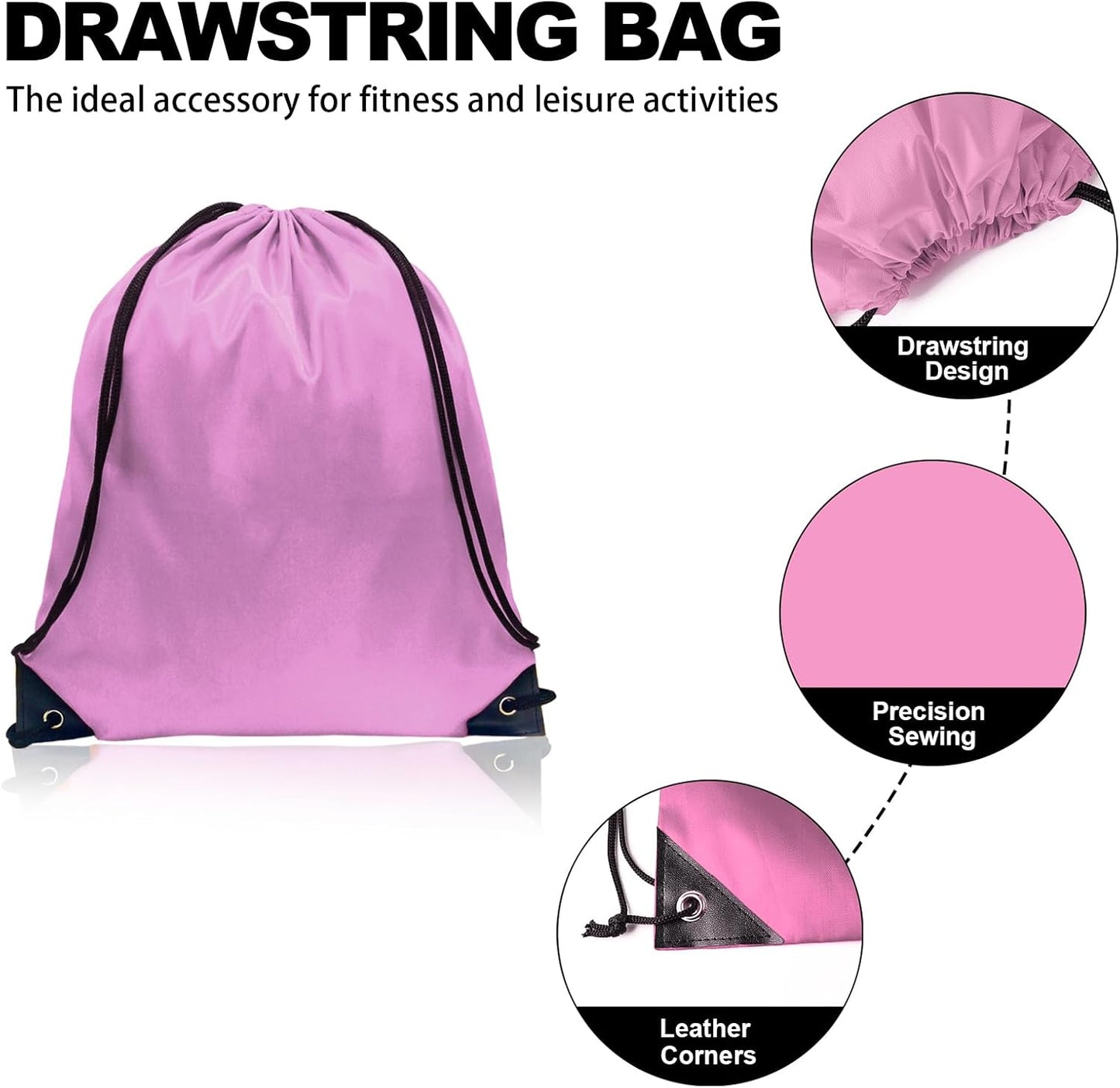 GoodtoU Drawstring Backpack Bulk Nylon Backpack Draw String Back Bag Cinch Sack Drawstring Gym Bag String for Sport, Traveling, Team (Pink, 128Pcs)