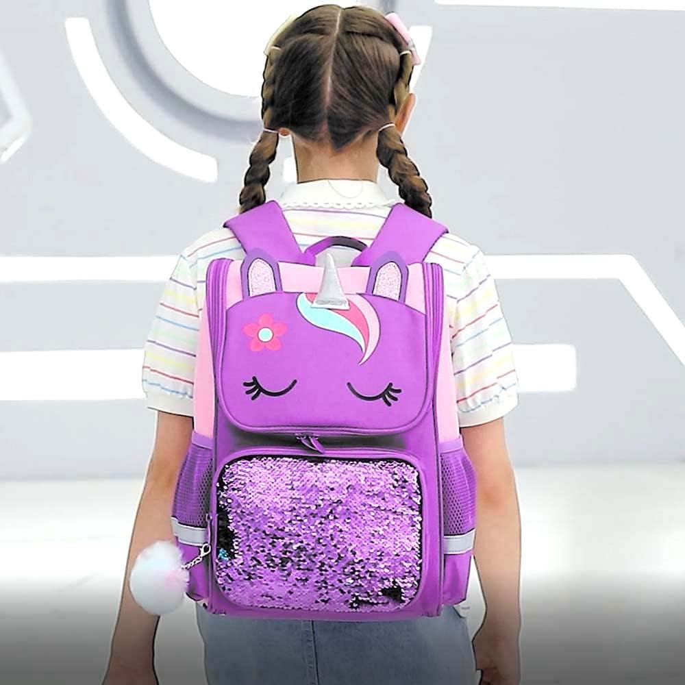 KLFVB 3PCS Backpack for Girls and Boys, 15" Unicorn Dinosaur Bookbag with Lunch Box, Kids Preschool School bag