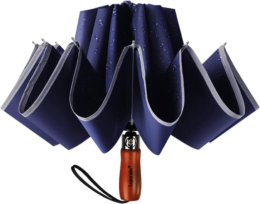 Lejorain Golf Large Inverted Umbrella - Black Big Windproof Heavy Duty Upside Down 46/50/54 Inch Compact Reverse Car Automatic Folding Reflective Umbrella