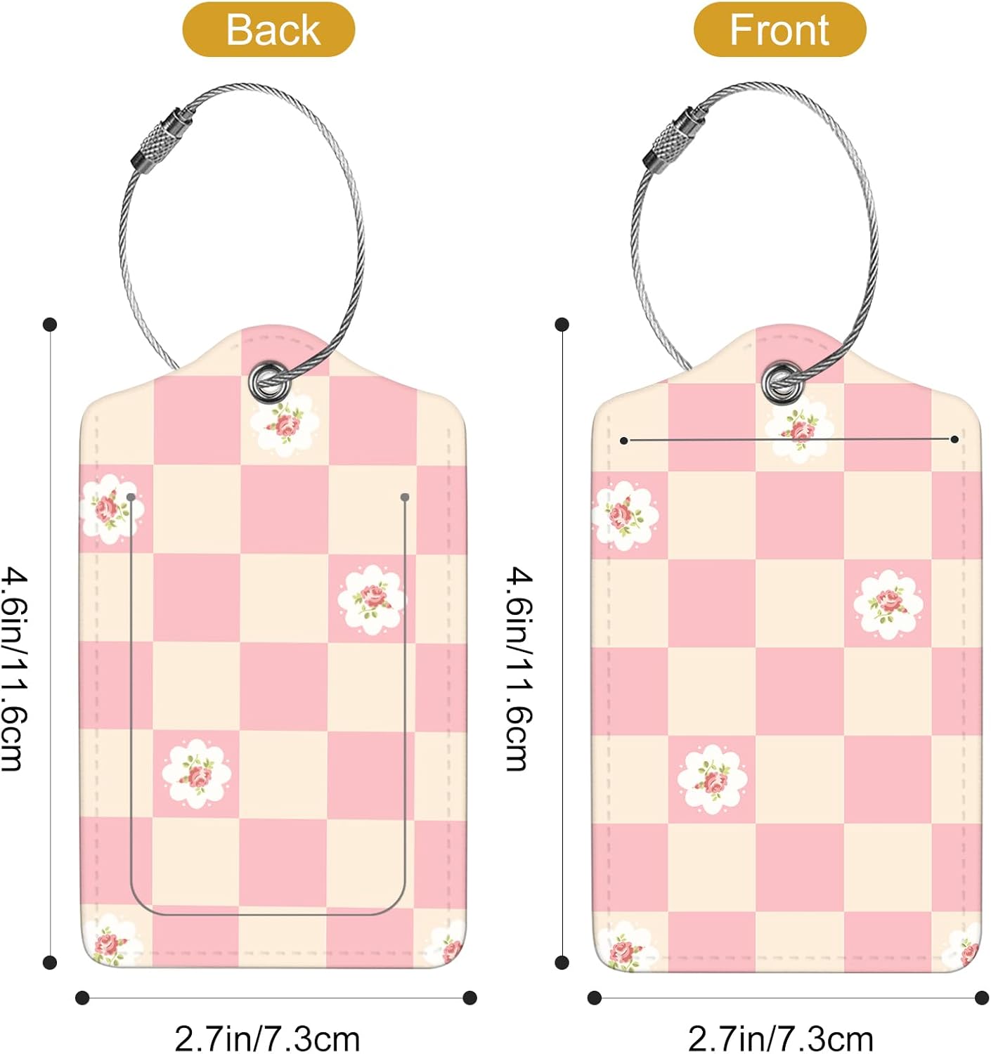 2Pack Luggage Tags for Suitcases, Cute Unique Pu Leather Cruise Luggage Tag with Privacy Cover ID Label Address Card and Metal Ring Suitable for Women Men Kids Travel Bag Pink Plaid
