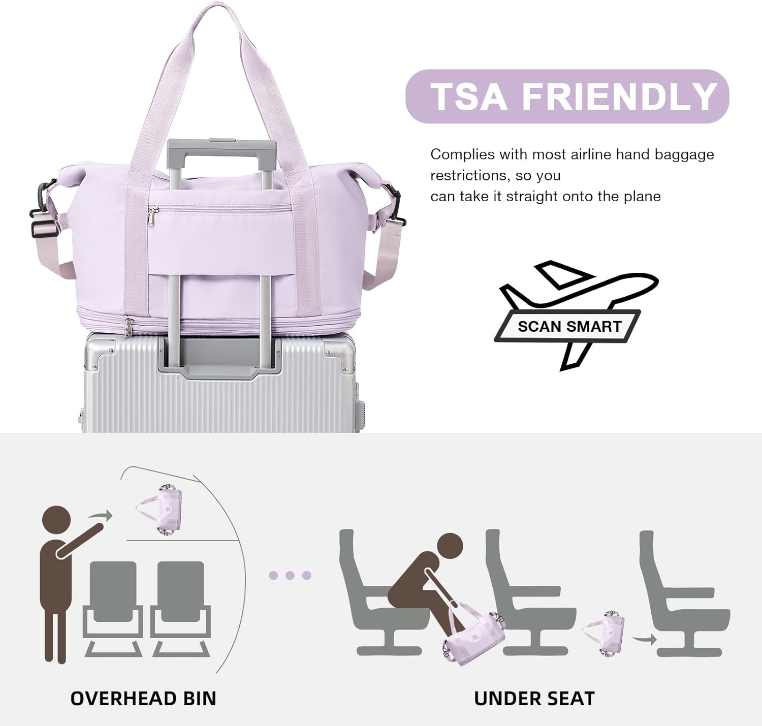 Travel Duffel Bag, Sports Tote Gym Bag, Shoulder Weekender Overnight Bag for Women