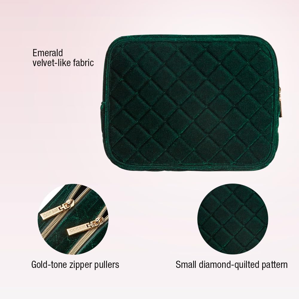Conair Travel Double Zip Organizer - Toiletry Bag - Makeup Bag - Travel Makeup Bag - Makeup Organizer - Gifts for women - Green Velvet