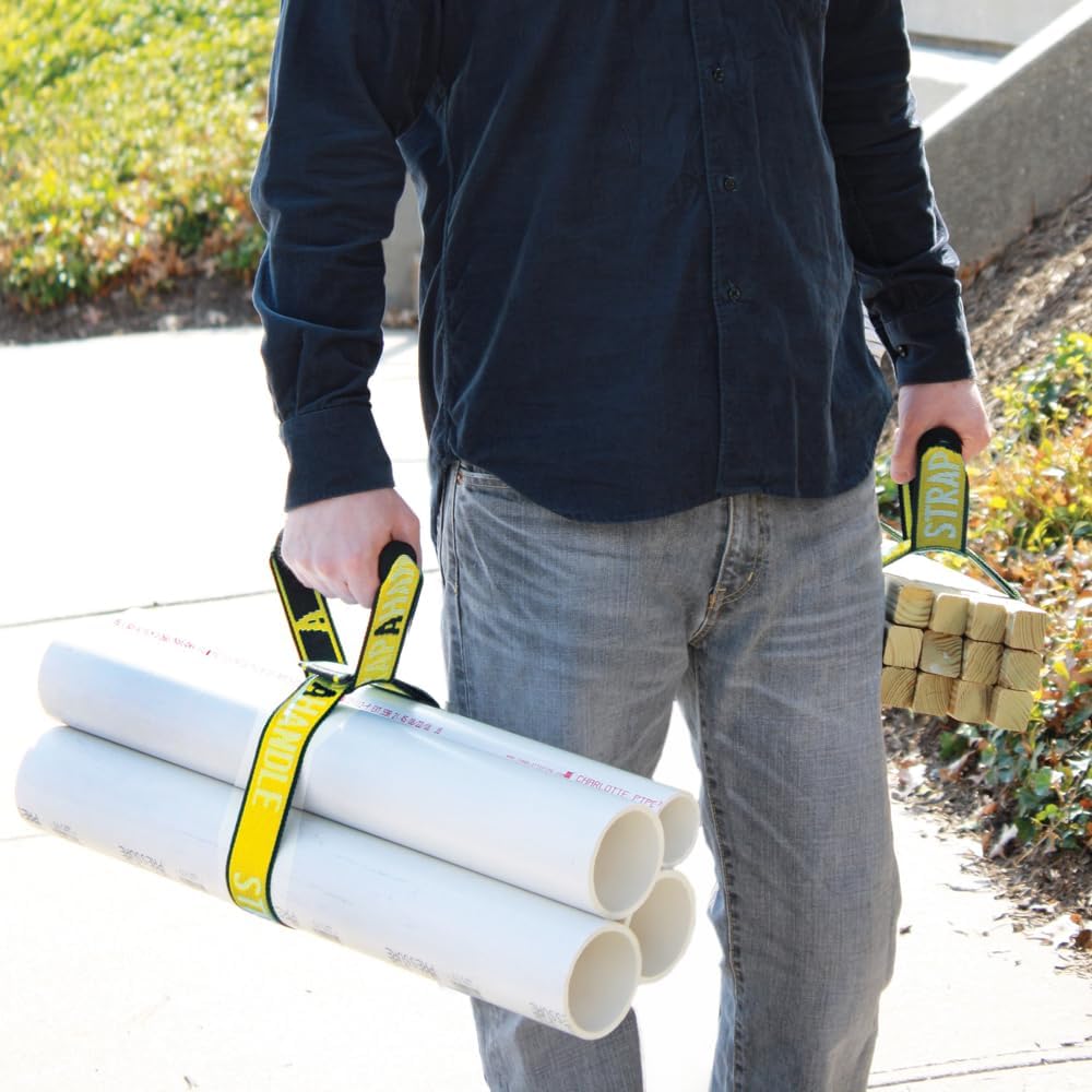 4’ Carry Strap with Handle | 2-Pack | Heavy Duty | Adjustable Belt | Easy, Safe, Secure, Lifting, Moving, Carrying Heavy Boxes | Best Luggage Strap (2pk Strap-A-Handle 4ft. Length, 75lb. Capacity)