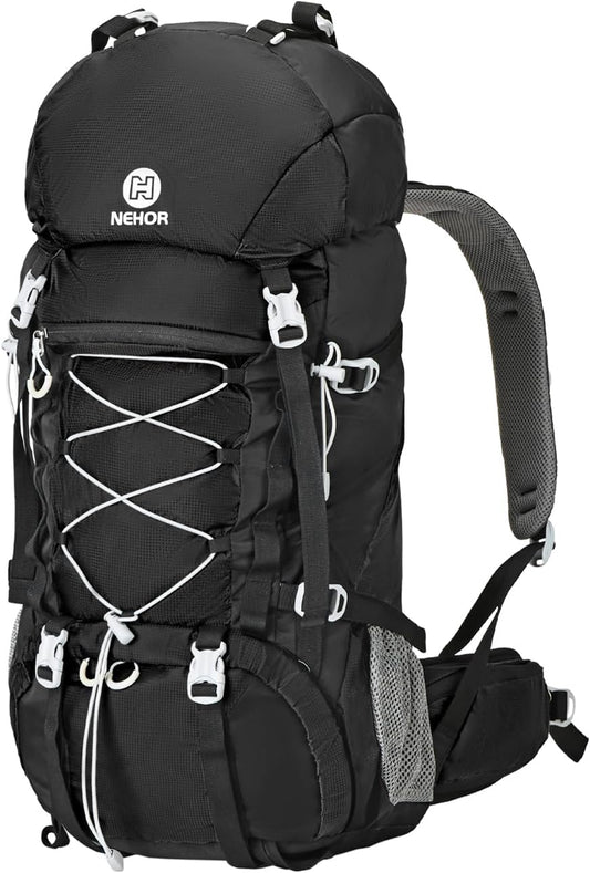 60L Hiking Backpack Water Resistant Camping Backpack with Rain Cover Large Outdoor Travel Daypack for Men Women (01-Black)