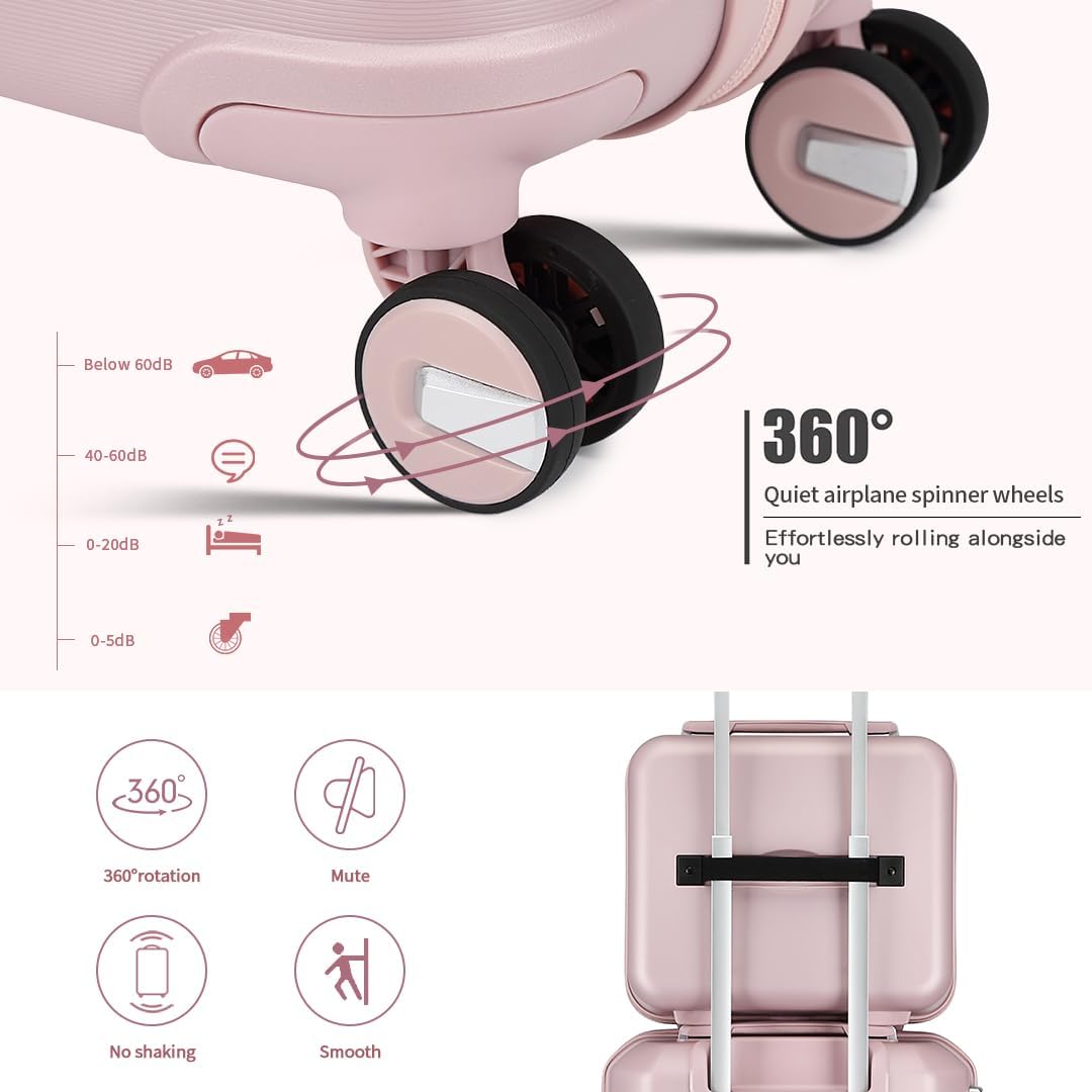 Somago Luggage Sets and Packing Cube Travel Set Lightweight Hardside Polypropylene Suitcases with Double Spinner Wheels and TSA Lock,Nude Pink