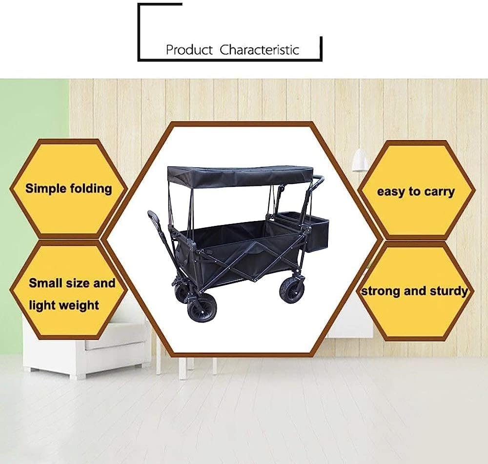 Heavy Duty Folding Trolley with Canopy – Portable Outdoor Shopping Wagon for Camping, Travel, &