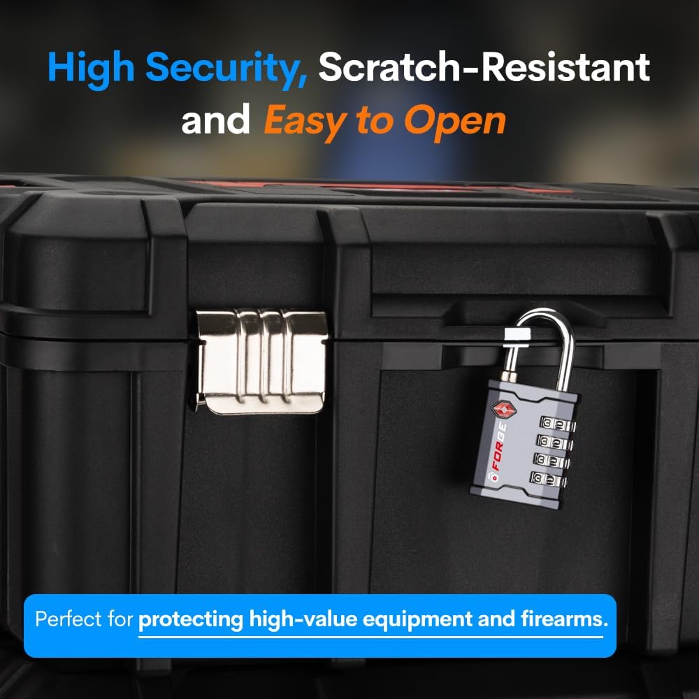 FORGE 4 Digit TSA Approved Combination Lock, Tool Box and Case Lock, Combination Padlock for Travel, Gym, Home. Grey 1 Lock.