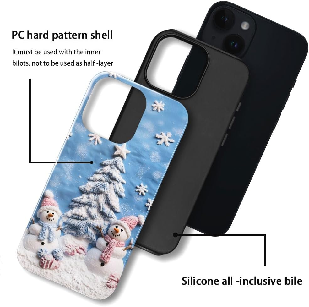 Case for iPhone 13 - Slim Fit Anti-Scratch Phone Case for Girl Women - Snowman Winter Christmas Tree (Glossy)